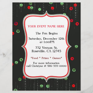 Kerstmis Rood & Groen Pailletten Feest Flyer
