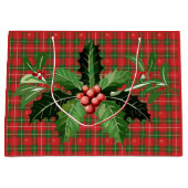 Kerstmis Rood Groen Sterren Geruit met Krans Groot Cadeauzakje (Voorkant)