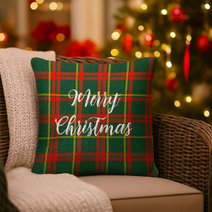 Kerstmis Rood Groen Tartan Buitenkussen