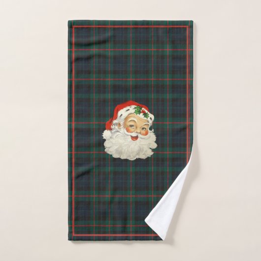 Kerstmis Rood Groen Tartan Plaid Santa Claus Bad Handdoek (Handdoek)