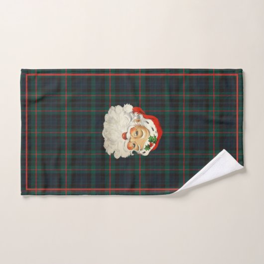 Kerstmis Rood Groen Tartan Plaid Santa Claus Bad Handdoek (Handdoek)