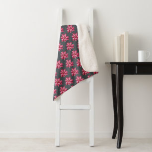 Kerstmis Rood Poinsettia Bloempatroon Off-Zwart Sherpa Deken