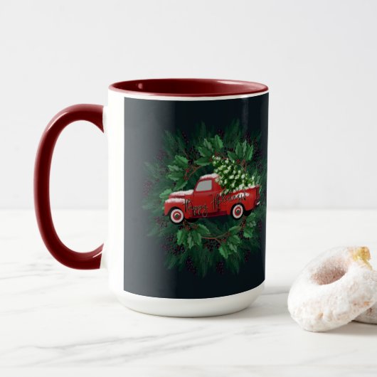 Kerstmis Rood  Vrachtwagen Latte Mok (Met donut)