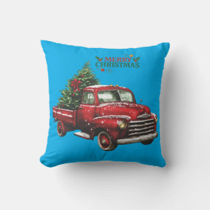 kerstmis, rood, vrachtwagen, vintage, kussen