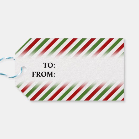 Kerstmis, rood, wit en groen gestreept patroon cadeaulabel (Achterkant Horizontaal)