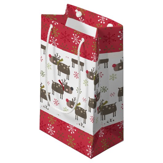 Kerstmis Rood, Wit en Groen Rendier Klein Cadeauzakje (Voorkant Gekanteld)