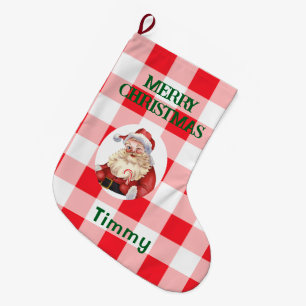 Kerstmis Rood Wit Geruit Grote Kerstsok