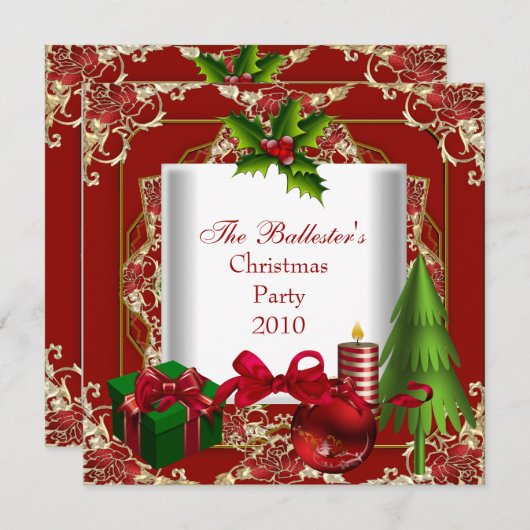 Kerstmis: rood wit goud groen kaart (Voorkant / Achterkant)