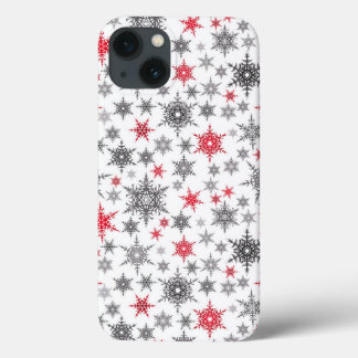 Kerstmis, rood, wit, sneeuwvlokken, winter, Nieuw iPhone 13 Hoesje