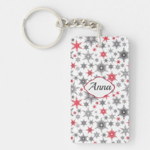 Kerstmis, rood, wit, sneeuwvlokken, winter, nieuw sleutelhanger