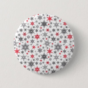 Kerstmis, rood, wit, sneeuwvlokken, winter ronde button 5,7 cm