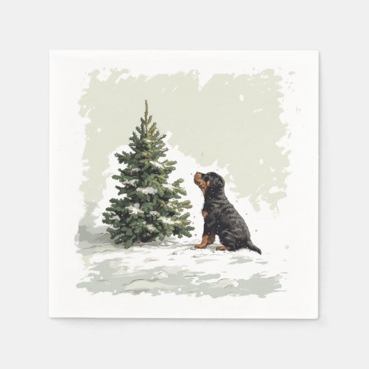 Kerstmis Rottweiler Hond Kerstboom Servet (Voorkant)