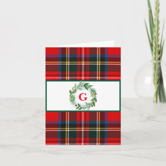 Kerstmis Royal Stewart Plaid MONOGRAM Krans  Kaart (Voorkant)