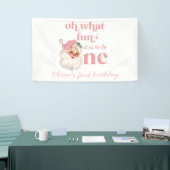 Kerstmis Roze Kerstman Eerste Verjaardag Spandoek (Beurs)