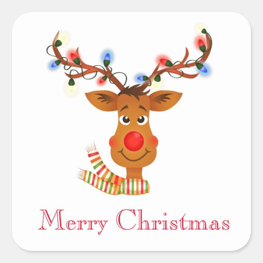 Kerstmis Rudolph in lichtstickers Vierkante Sticker (Voorkant)