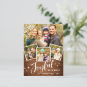 Kerstmis Rustic Wood 4 PHOTO Greeting Holiday Briefkaart (Staand voorkant)
