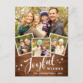 Kerstmis Rustic Wood 4 PHOTO Greeting Holiday Briefkaart (Voorkant)