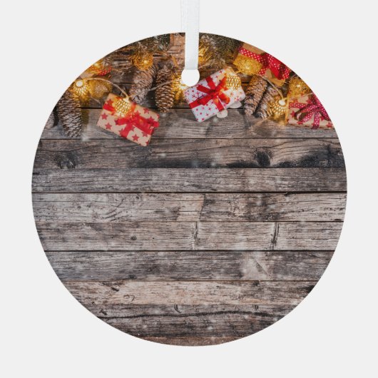Kerstmis rustieke achtergrond, houten planken. glas ornament (Achterkant)