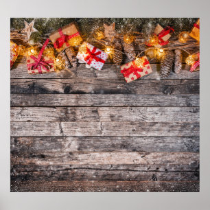Kerstmis rustieke achtergrond, houten planken. poster