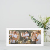 Kerstmis rustieke script drie foto feestdagenkaart (Staand voorkant)