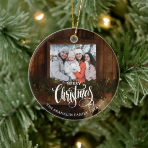 Kerstmis Rustieke Winter Open Haard Foto Keramisch Ornament