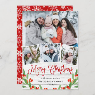 Kerstmis Rustisch White Wood 4 PHOTO Greep Feestdagenkaart