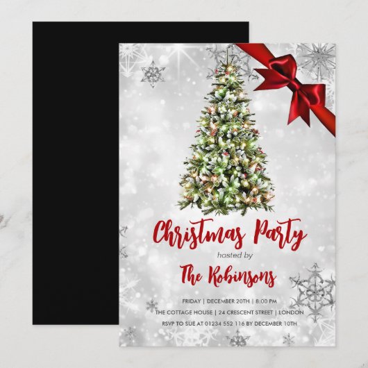 Kerstmis | Rustische Boom & Rode Lint Vakantieglam Kaart (Voorkant / Achterkant)