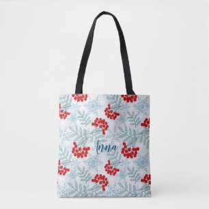 Kerstmis, Rwan, rood, wit, sneeuwvlokken Draagtas