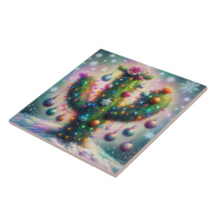 Kerstmis Saguaro Cactus Whimsical Sneeuwvlokken Tegeltje