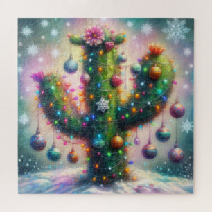 Kerstmis Saguaro Cactus Whimsical Woestijn Legpuzzel