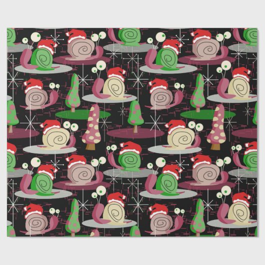 Kerstmis Santa Atomic Snails - MidCentury Modern Cadeaupapier (Vlak)