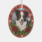 Kerstmis Santa Border Collie Hond gekleurd Glas Ornament (Voorkant Rechts)
