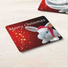 Kerstmis Santa Bunny Vierkante Kartonnen Onderzetter