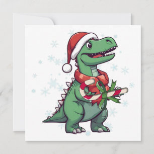 Kerstmis Santa Dinosaur met Candy Cane Feestdagenkaart