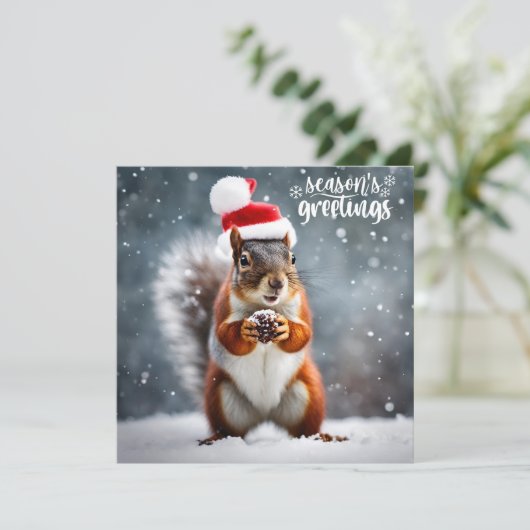 Kerstmis Santa Eekhoorn met Pinecone Feestdagenkaart (Staand voorkant)