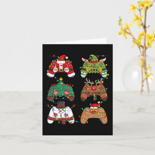 Kerstmis Santa Elf Lights Gaming Controllers Xmas Kaart (Gele Bloem)