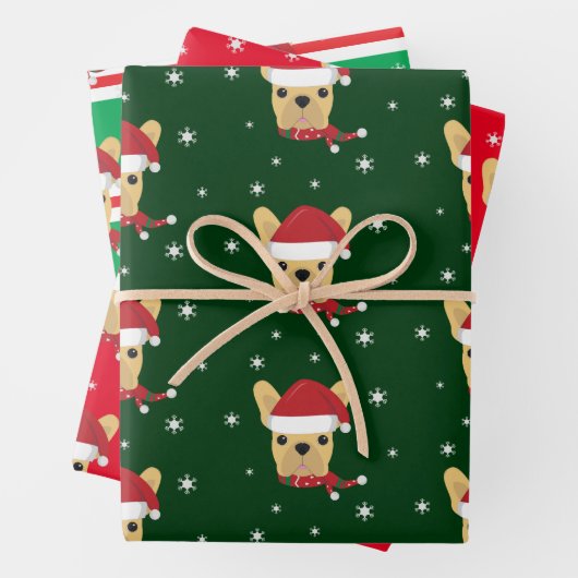 Kerstmis Santa Franse Bulldog Snowflake Inpakpapier Vel (In situ)