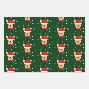 Kerstmis Santa Franse Bulldog Snowflake Inpakpapier Vel