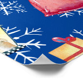 Kerstmis Santa Gnome & Blauwe Patroon Achtergrond Poster (Hoek)