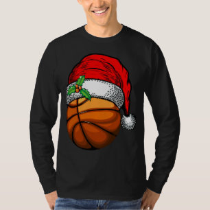 Kerstmis Santa Hoed Basketbal Sport Grappig Gift T-shirt