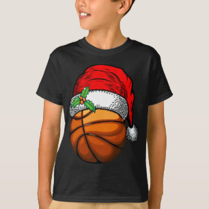 Kerstmis Santa Hoed Basketbal Sport Grappig Gift T-shirt