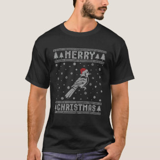 Kerstmis Santa Hoed Blauw Jay Vogel Ontwerp Lelijk T-shirt