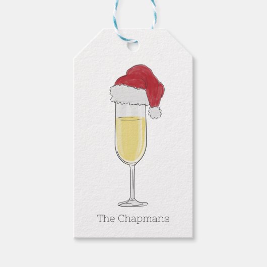 Kerstmis Santa Hoed Champagne Festive Cadeaulabel (Voorkant)