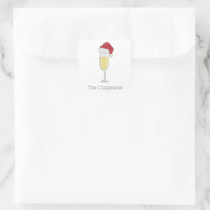 Kerstmis Santa Hoed Champagne Festive Vierkante Sticker