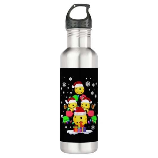 Kerstmis: Santa Pickleball Lights Waterfles (Voorkant)