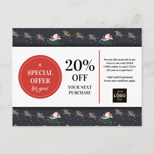 Kerstmis Santa Rendier Custom Coupon Korting Briefkaart (Voorkant)
