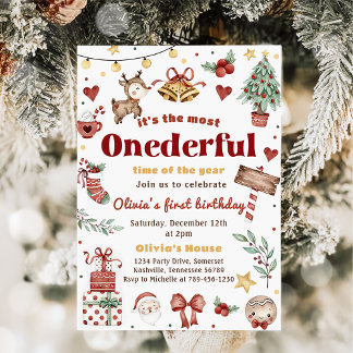 Kerstmis Santa Rendier Onederful 1e Verjaardag Kaart