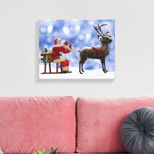 Kerstmis Santa Rendier Sledging Sneeuw Canvas Afdruk (Insitu (Woonkamer))