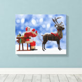 Kerstmis Santa Rendier Sledging Sneeuw Canvas Afdruk (Insitu (Houten vloer))
