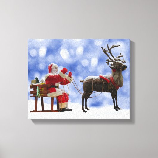Kerstmis Santa Rendier Sledging Sneeuw Canvas Afdruk (Voorkant)